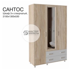Шкаф для одежды с ящиками и зеркалом Сантос