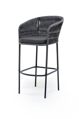 Бордо барный стул (59х52х107см) из роупа, каркас стальной серый, роуп серый (колос), ткань темно-серая
