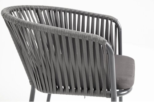 Бордо стул (57х62х80см) плетеный из роупа, каркас из стали серый (RAL7022) муар, роуп серый 15мм, ткань серая