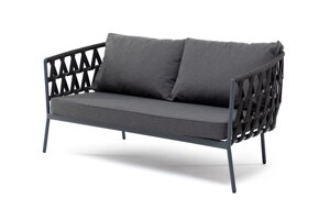 Диего диван 2-местный (158х72х77cм) плетеный из роупа, каркас алюминиевый темно-серый (RAL7024), роуп темно-серый