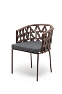 Диего стул (53х56х77см) плетеный из роупа, каркас стальной коричневый (RAL8016) муар, роуп коричневый круглый, ткань