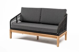 Канны диван 2-местный (150x70х75см) плетеный из роупа, основание дуб, роуп темно-серый, ткань темно-серая