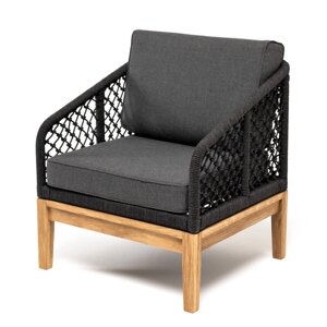 Канны кресло из роупа узелкового плетения (70х70х75см), основание дуб, роуп темно-серый, ткань серая