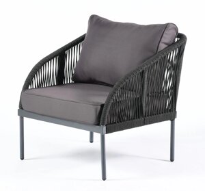Канны кресло плетеное из роупа (веревки) (70х70х75см), каркас алюминий серый, роуп темно-серый