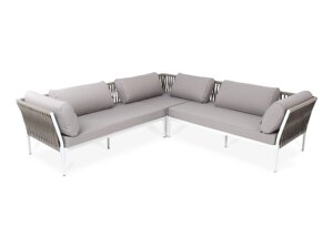 Касабланка диван угловой модульный 5-местный (240х240х70см) плетеный из роупа (веревки), каркас алюминий белый, роуп