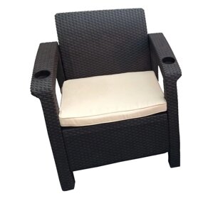 Кресло Tweet Single Seat (75x70x79см) с подстаканниками коричневое, подушки бежевые (Твит Сингл Сит)