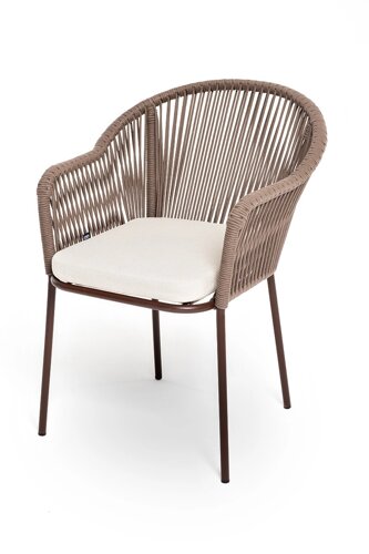 Лион стул (57х62х80см) плетеный из роупа (веревки), каркас стальной коричневый RAL8016 муар, роуп коричневый, ткань