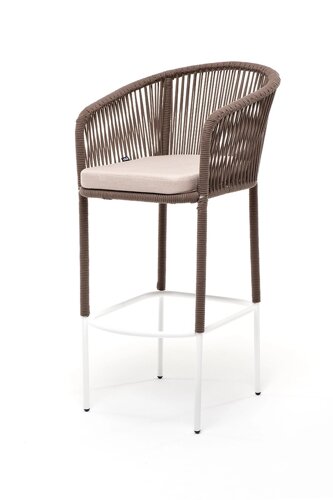 Марсель барный стул (59х51х107cм) из роупа, каркас стальной белый, роуп коричневый, ткань бежевая