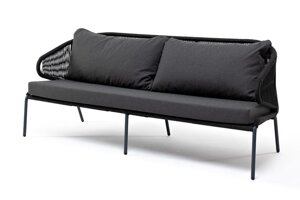 Милан диван 3-местный (200х65х83cм) плетеный из роупа, каркас алюминиевый серый, роуп темно-серый, подушка темно-серая