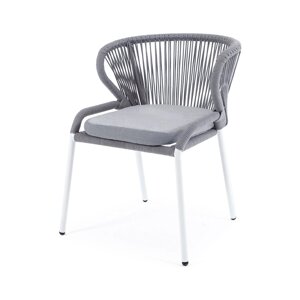 Милан стул (60х66х81см) плетеный из роупа (веревки), каркас алюминий белый шагрень, роуп светло-серый круглый, ткань