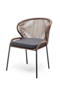 Милан стул (60х66х81см) плетеный из роупа (веревки), каркас алюминий серый (RAL7022), роуп коричневый, ткань темно-серая