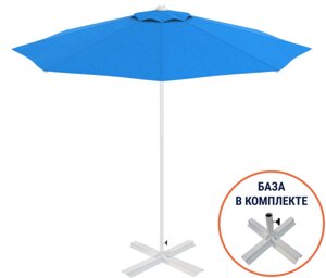 Зонт пляжный со стационарной базой Kiwi ClipsBase (диам. 2,5м, h=2,1м) белый, голубой