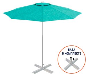 Зонт пляжный со стационарной базой Kiwi ClipsBase (диам. 2,5м, h=2,1м) серебристый, бирюзовый