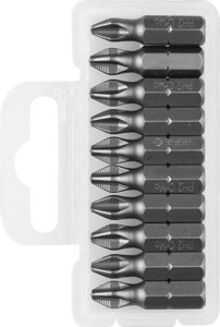 Биты ЗУБР ″Мастер″ кованые, хромомолибденовая сталь, тип хвостовика C 1/4″PH2, 25мм, 10шт
