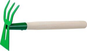 Мотыга-рыхлитель, РОСТОК 39627, с деревянной ручкой, лопатка+3 зуба″ гнутая, 145x75x390мм