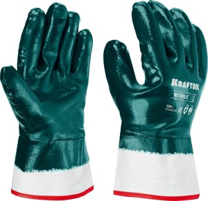 Особопрочные перчатки KRAFTOOL, нитриловое покрытие, максимальная защита от нефтепродуктов, износостойкие, L (9),