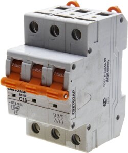 Выключатель автоматический СВЕТОЗАР 3-полюсный, 16 A,C″откл. сп. 10 кА, 400 В