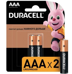 Батарейки 2шт/уп. DURACELL Basic, AAA (LR03, 24А), алкалиновые, мизинчиковые, блистер
