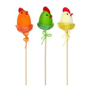 Декор пасхальный в виде цыплят- топпер, 28,5 см, пенопласт, пластик, сизаль, 3 цвета