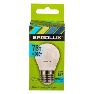Ergolux LED-G45-7W-E27-4K (Эл. лампа светодиодная Шар 7Вт E27 4500K 172-265В), 12145
