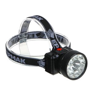 ЕРМАК Фонарь налобный аккумуляторный 8 ярк. 0,5 Вт LED, вилка 220В, 8,8x7,4х8,5см