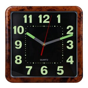 LADECOR CHRONO Часы настенные квадратные, пластик, 25x25x4 см, 1xAA, оправа коричневая