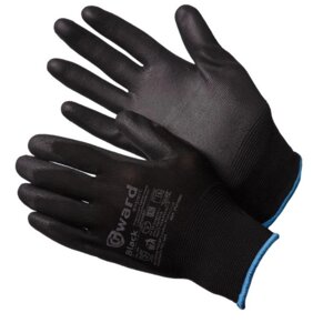 Перчатки нейлоновые GWARD Black с полиуретановым покрытием черные, S/7 12/240