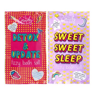 Соль для ванн двухцветная шипучая Candy bath bar "Detox & Update"Sweet Sweet Sleep", 100г