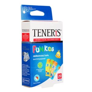 TENERIS FUN KIDS Лейкопластырь бактерицидный с ионами серебра на полимерной основе с рисунками 20 шт