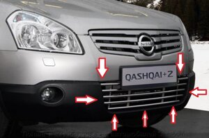 Декоративный элемент нижнего воздухозаборника переднего бампера d 16 мм (1 элемент из 5 трубочек) для Nissan Qashqai+2