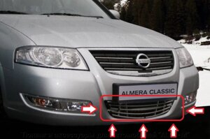 Декоративный элемент воздухозаборника бампера d10 мм (1 элемент из 5 трубочек) для Nissan Almera Classic 2006-