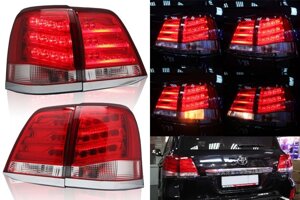 Фонари задние светодиодные красные в стиле Lexus LX 570 2013 для Land Cruiser 200 2008-