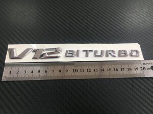 Надпись на крыло v12 Biturbo хромированная нового образца для Mercedes Benz