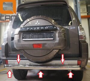 Защита заднего бампера одинарная труба 76 мм из нержавеющей стали (Can Otomotiv) для Mitsubishi Pajero IV 2011-2021