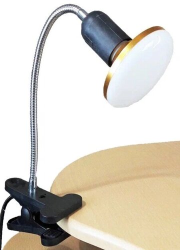 Лампа настольная UT-733 Е27 с LED лампой 12Вт черная на прищепке длина ствола 40см шнур с выкл. 1,1 м