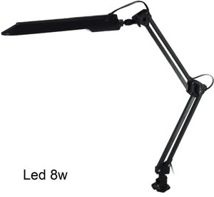 Лампа настольная UTLed-017C светодиодная 8W G23 черная на струбцине шнур 1,5 м