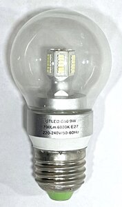 Лампа светодиодная G50 9Вт 700Лм E27 360° 4500К прозрачное стекло