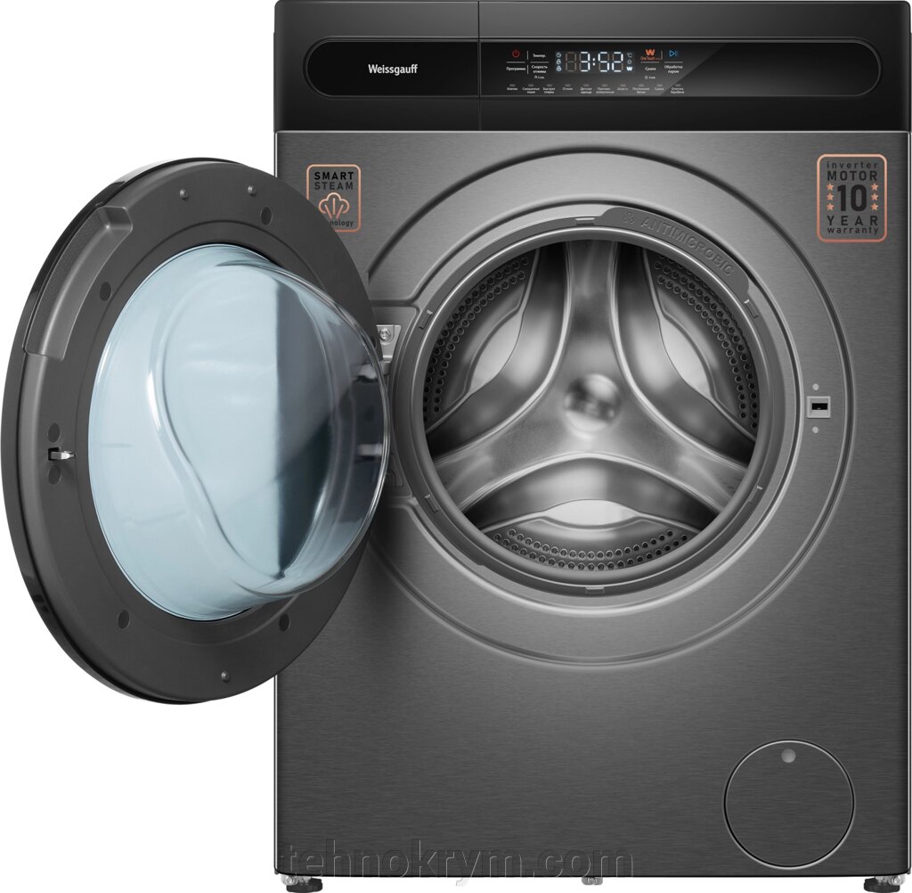 Стиральная машина с сушкой Weissgauff WMD 49411 DC Inverter Steam Grey, инвертор, стирка с паром, загрузка 11 кг/6 кг от компании Интернет-магазин "Технокрым" по продаже телевизоров и бытовой техники - фото 1