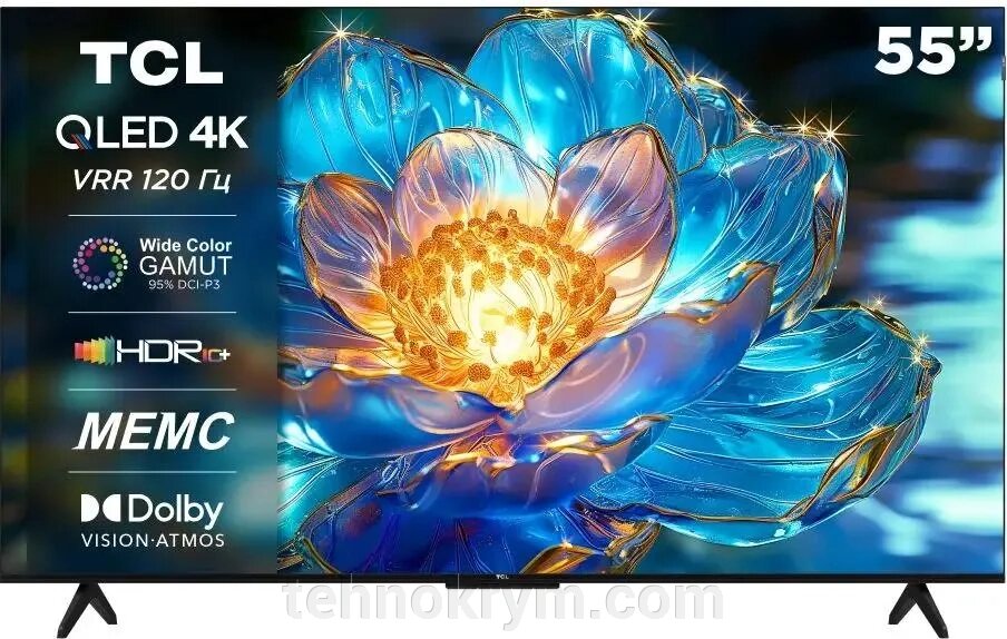 Телевизор TCL 55T7B, операционная система Google TV (Android), 4K Ultra HD, QLED от компании Интернет-магазин "Технокрым" по продаже телевизоров и бытовой техники - фото 1