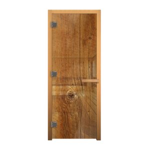 Дверь стекло Декор "Дерево" Стандарт 1900х700 (8мм, 3 петли 710 CR) (Осина) Везувий
