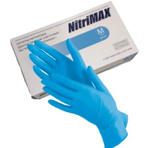 Перчатки нитриловые неопудренные нестерильные смотровые NitriMAX, голубые, размер M, 50 пар в уп-ке