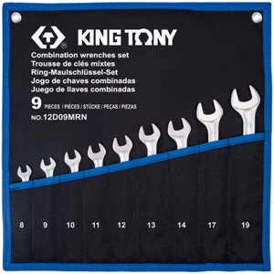 12D09MRN KING TONY Набор комбинированных ключей, 8-19 мм, чехол из теторона, 9 предметов
