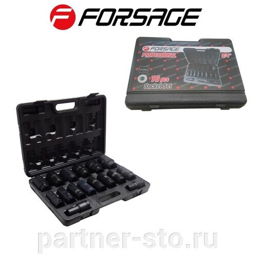 Forsage F-6162-5MPB (6162MPB) Набор головок ударных глубоких 3/4" 16пр.(17,19,21,22,24,27,30,32-36,38,41,46,50) в кейсе