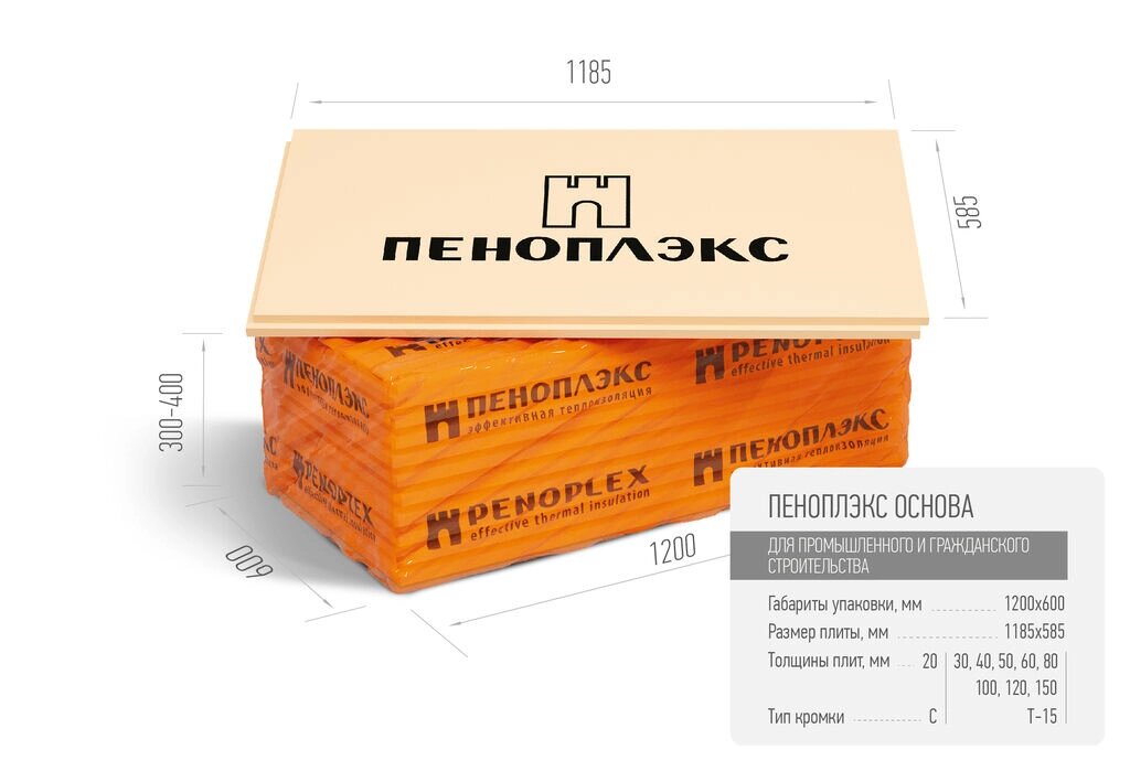 Пенополистирол Пеноплэкс Основа 1185x585x20 мм; 13,9 м2; 0,278 м3 от компании ООО Алми - фото 1