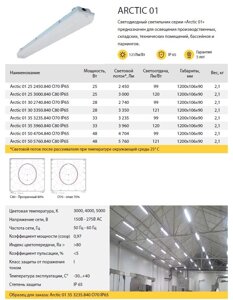 Светодиодный светильник серии «Arctic01» предн. для освещ. производ, складских, техн помещений, бассейнов и паркингов.