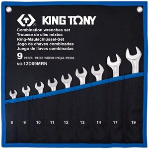 Набор комбинированных ключей, 8-19 мм, чехол из теторона, 9 предметов KING TONY