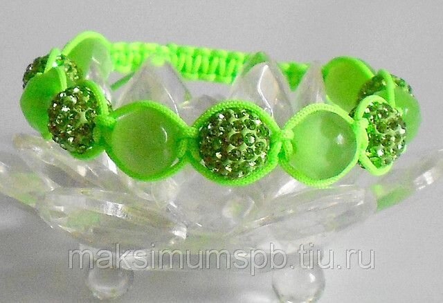 Браслет Shamballa "Лаймовый фреш-2" со стразами Swarovski и натуральными полудрагоценными камнями от компании Интернет-Магазин "Максимум" - фото 1
