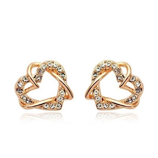 Серьги с кристаллами Swarovski "Сердечки (gold)" от компании Интернет-Магазин "Максимум" - фото 1