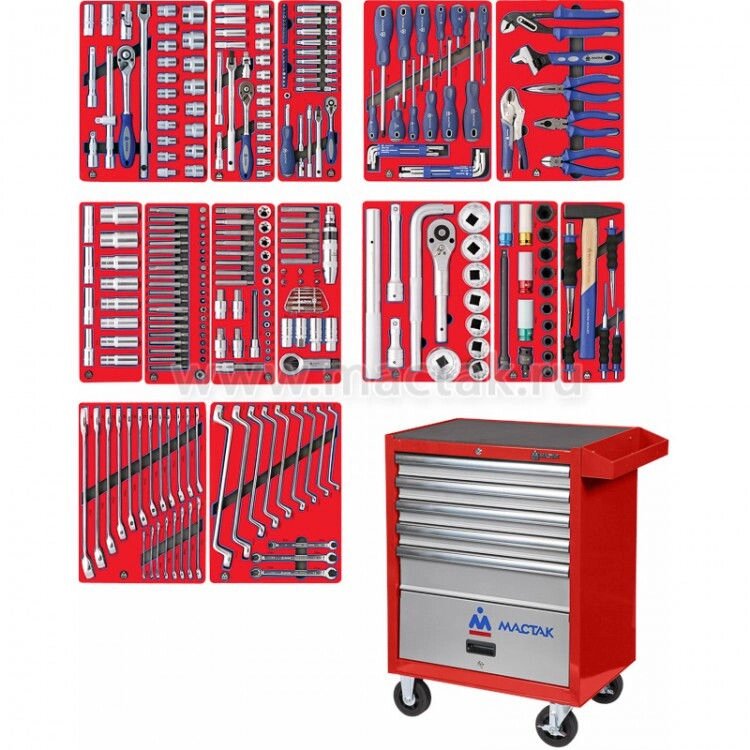 МАСТАК 52-299R Набор инструментов ПРОФИ в красной тележке, 299 предметов - особенности