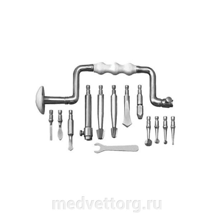 Коловорот с металлической ручкой с набором фрез и сверл (Кв-2) от компании "МедВетТорг" - фото 1